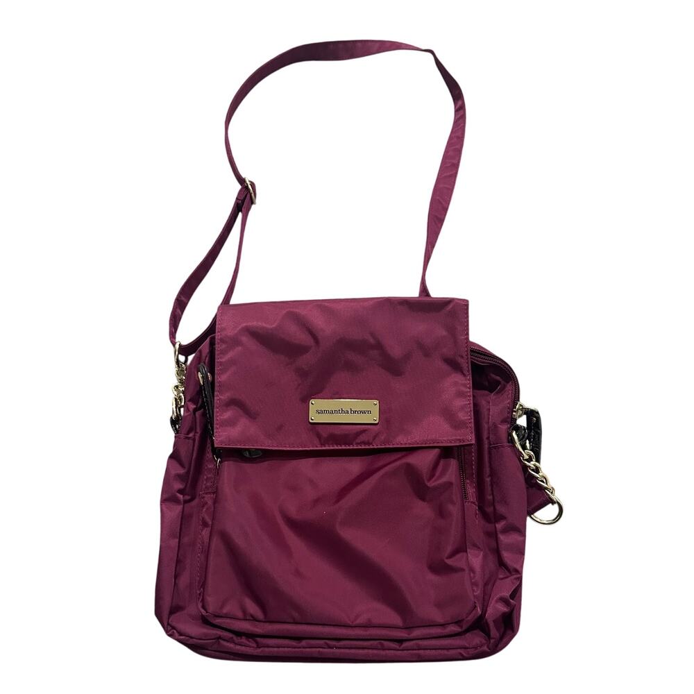 Samantha Brown Wine Burgundy Nylon Adjustable Travel Crossbody Clutch Bag NWOT